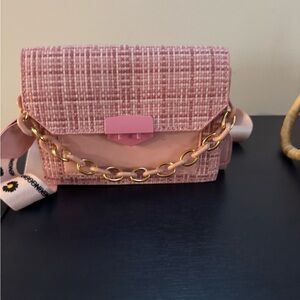 Chic Pink Tweed Women's Bag w Daisy Strap